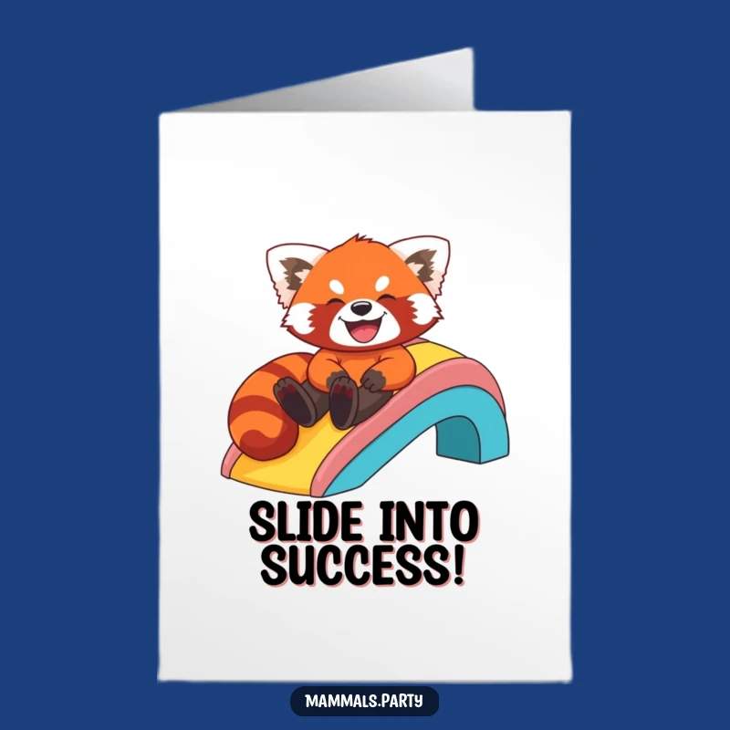 Free Printable Congratulations Card: Red Panda Rainbow Slide Fun Downloadable