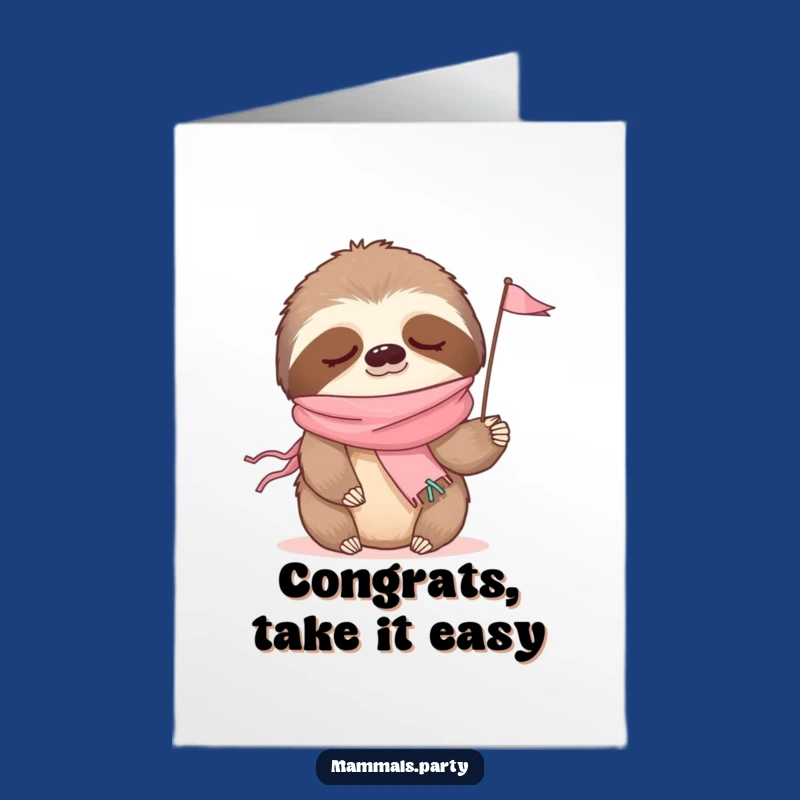 Free Printable Congratulations Card: Sleepy Sloth Party Waving Flag