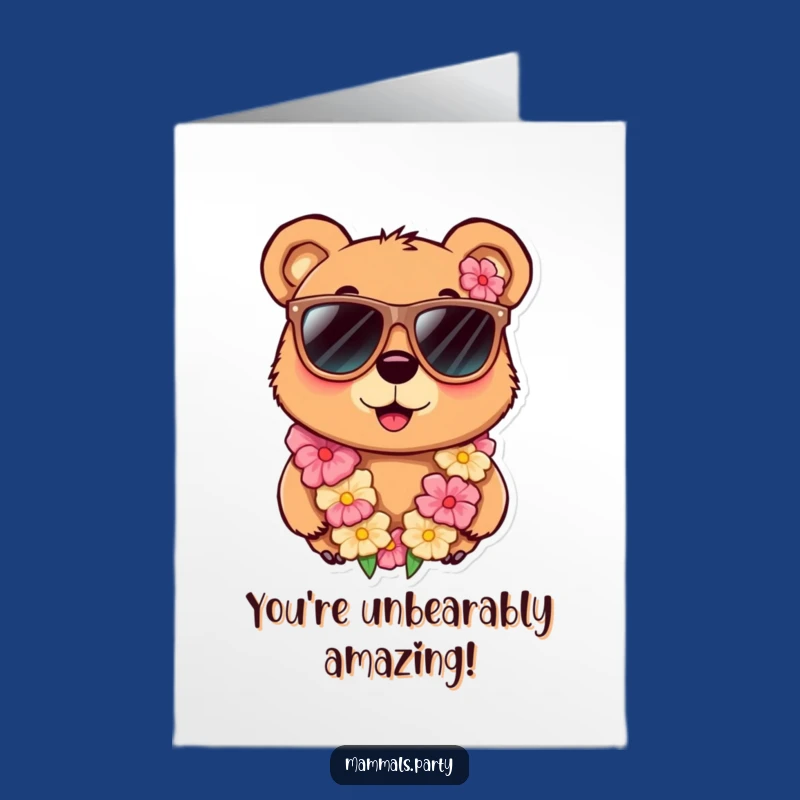 Free Printable Funny Bear Congratulations Card: Cool Sunglasses Lei Bear Downloadable Gift
