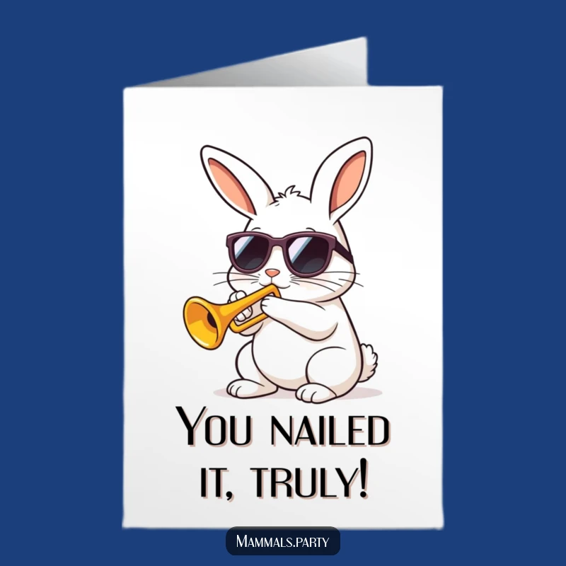 Free Printable Kawaii Rabbit Congrats Card: Humorous Trumpet Solo Downloadable Gift