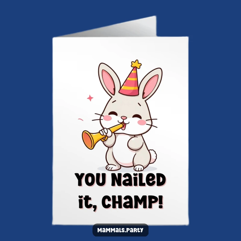 Free Printable Congrats Card: Bunny Trumpet Fanfare - A Humorous Downloadable Celebration