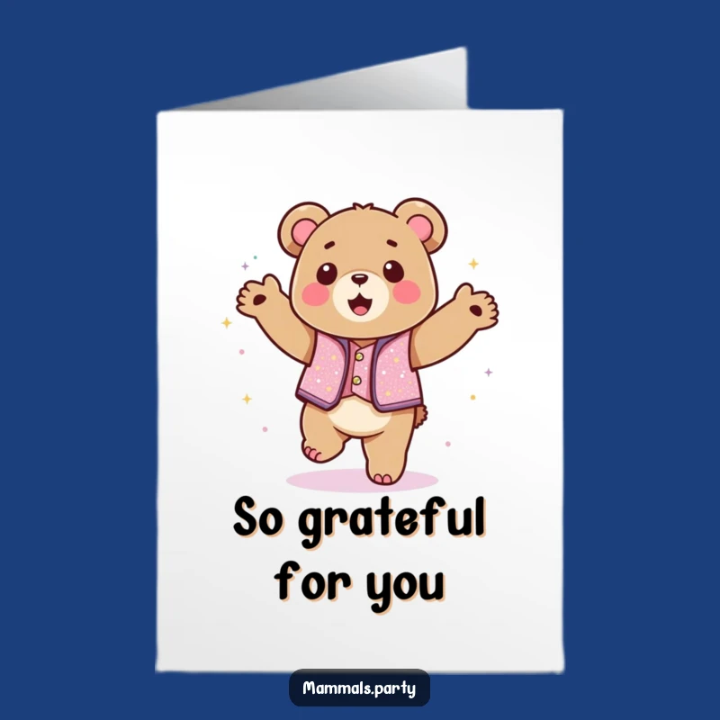 Free Printable Kawaii Bear Thank You Card: Funny Dancing Vibes Downloadable Gift