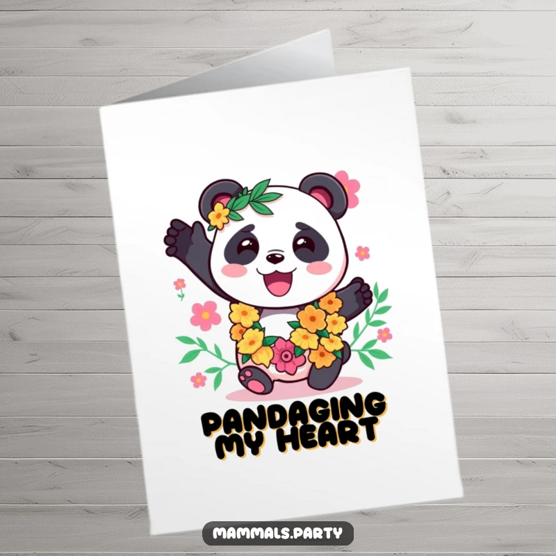 Funny Free Printable Panda Thank You Card wearing a lei, swaying happily, a charming downloadable.
