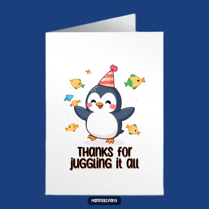 Free Printable Penguin Thank You Card: Juggling Thanks with Flair, Festive Gratitude, Funny Downloadable Gift