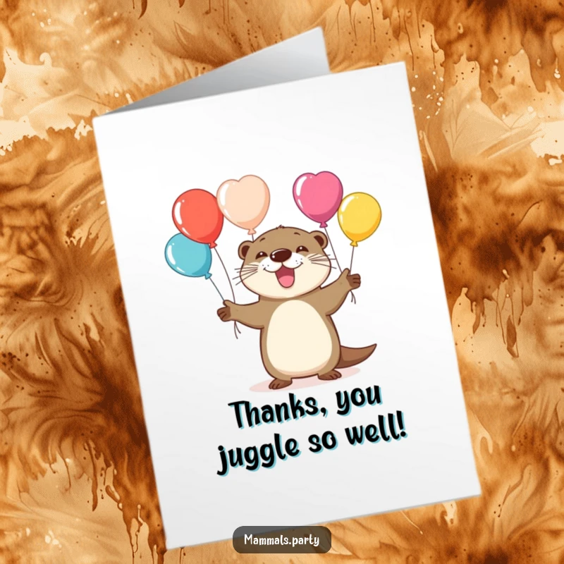 Funny Free Printable Thank You Card: A playful otter juggling colorful balloons, offering a cheerful and heartfelt thank you.