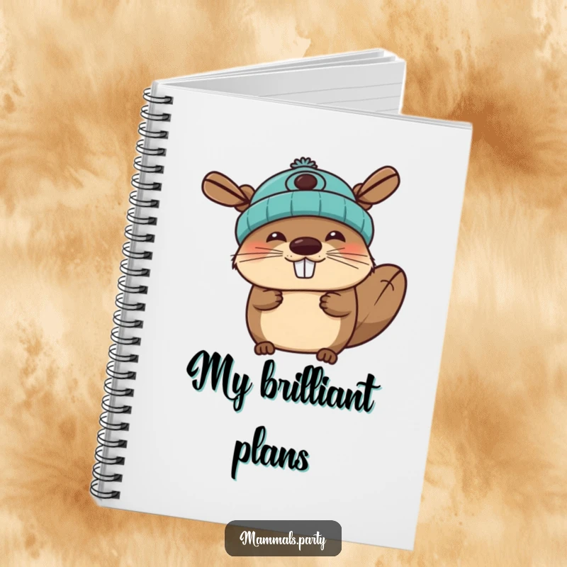 Funny beaver notebook with a joyous character wearing a propeller beanie, perfect for jotting down cheerful and creative notes.