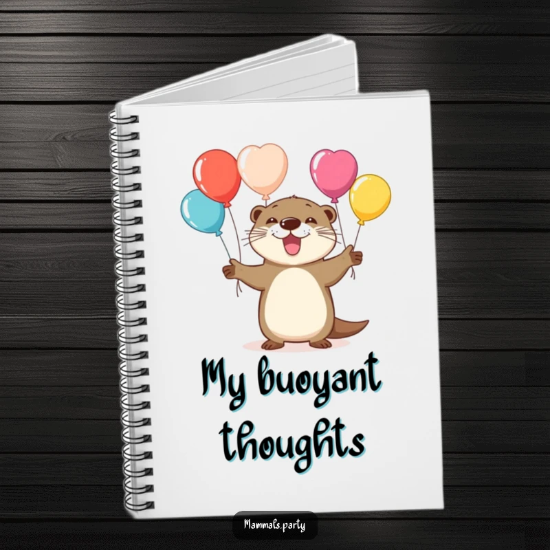Funny notebook cover featuring a playful otter character juggling colorful balloons, ready to capture some fun ideas.