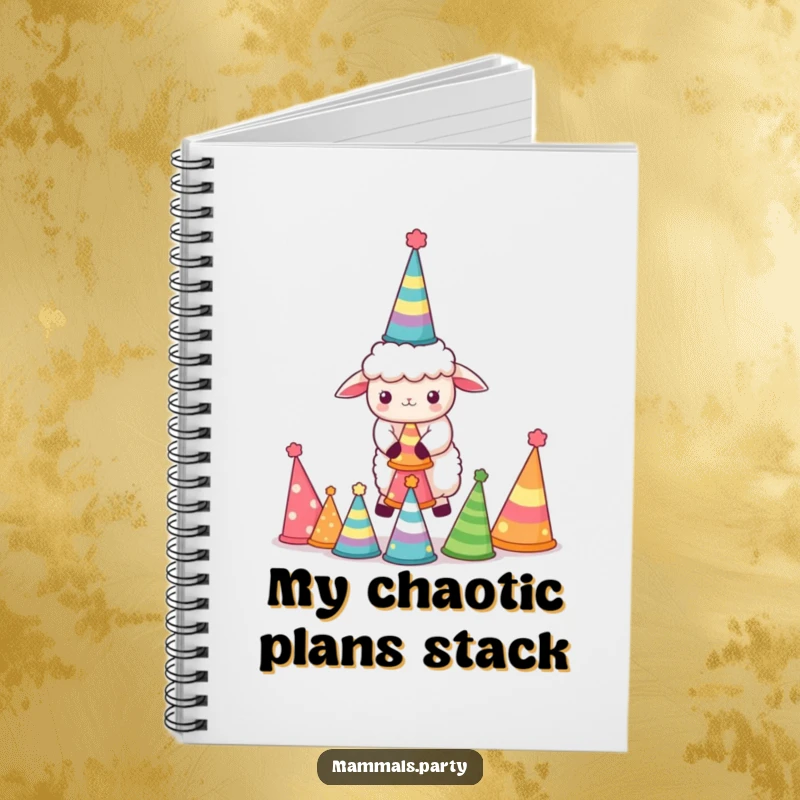 Funny Sheep Notebook: Cute kawaii sheep hilariously balancing party hats, perfect for journaling festive thoughts.