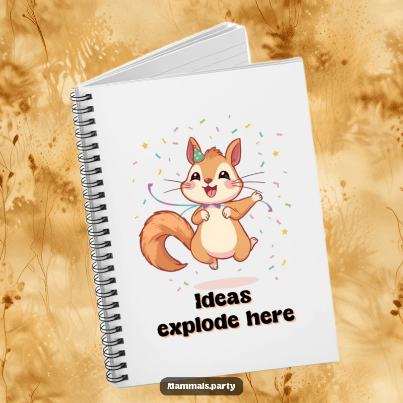 Funny Squirrel Notebook: A jumping squirrel decorated with streamers scatters confetti, perfect for jotting down exciting ideas.
