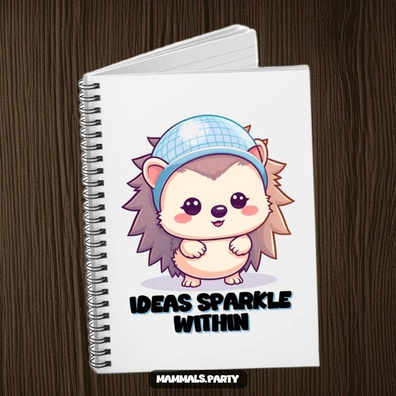 Funny Hedgehog Notebook: A kawaii hedgehog wearing a miniature disco ball helmet, perfect for capturing creative thoughts with a party vibe.