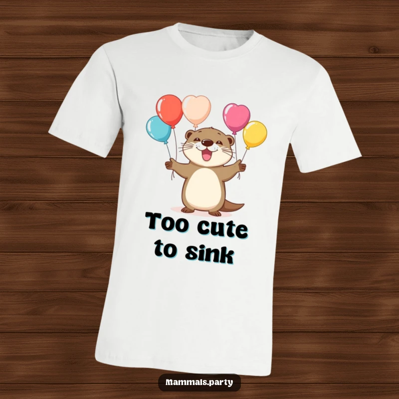 Funny t-shirt depicting a playful otter character expertly juggling colorful balloons, embodying pure fun and agility.