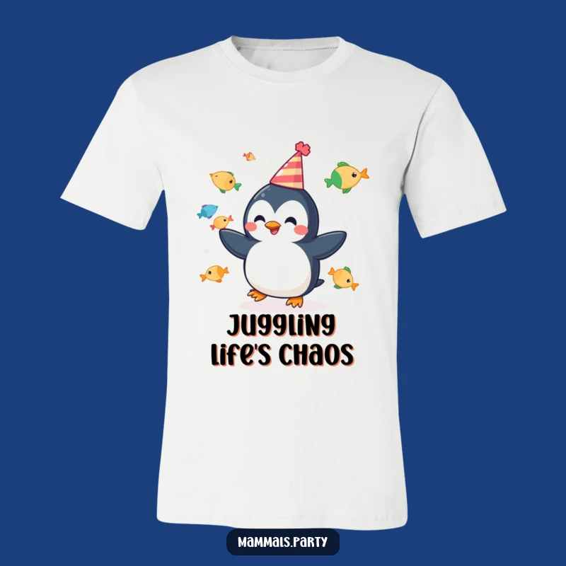 Funny Penguin Juggling T-Shirt - Cheerful Party Fish, Fun Celebration Funny Gift