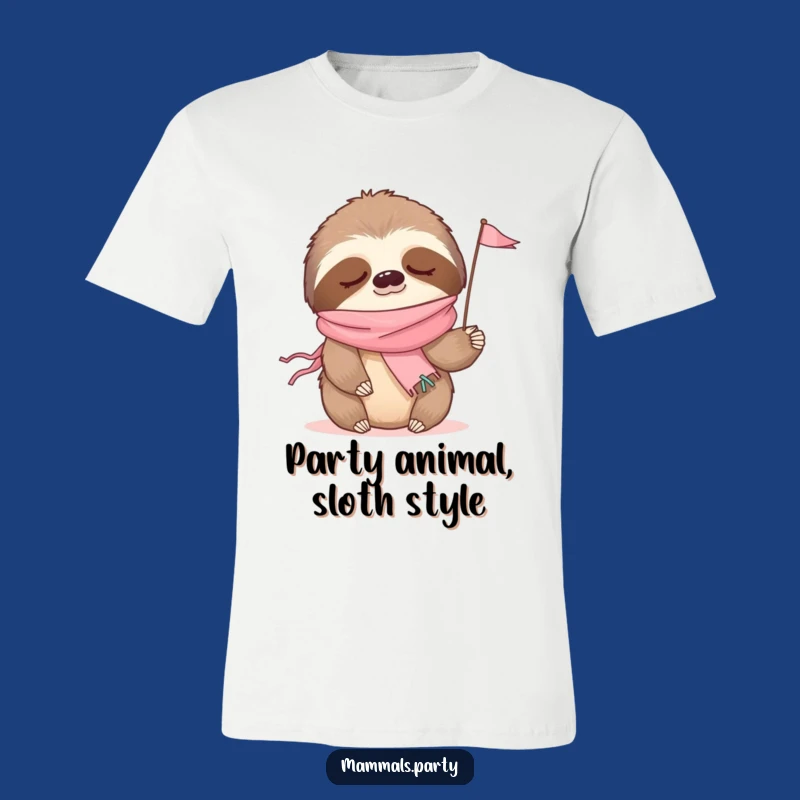 Funny Sleepy Sloth Party T-Shirt - Waving Flag, Relaxed Animal Tee