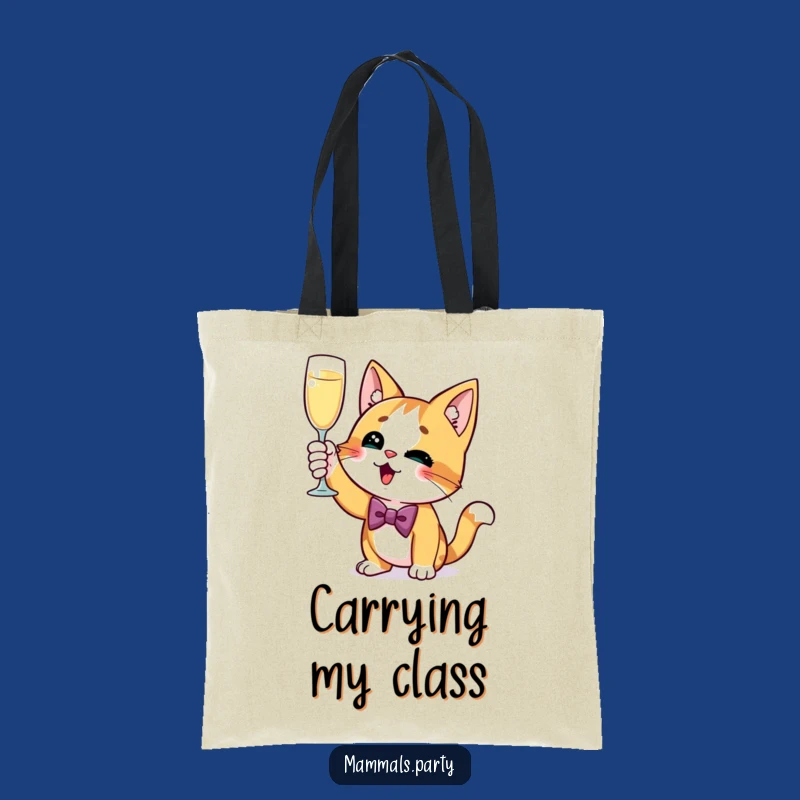 Funny Cat Tote Bag - Curious Champagne Toast, Carry Your Class Hilariously