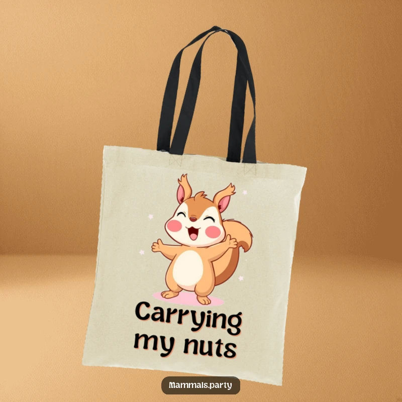 Funny Squirrel Tote Bag: A happy squirrel dances under disco lights, bringing a touch of retro fun and vibrant energy to this accessory.